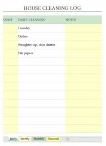 House Cleaning Log Template Excel