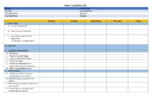 Daily Lesson Log Example