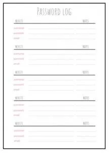 Password Log Template Word