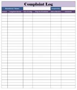 Complaint Log Template