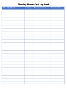 Monthly Flower Card Log Template