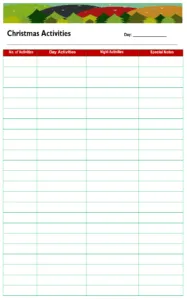 Christmas Activity Log Example