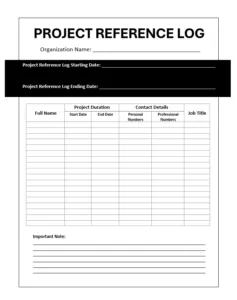 Project Reference Log Template