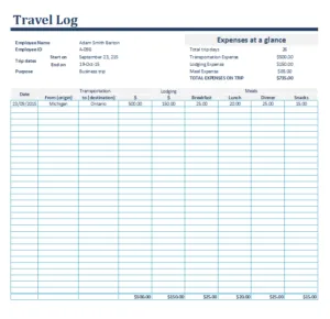 Printable Travel Log Format