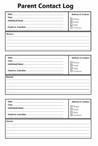 Parent Contact Log Book Template