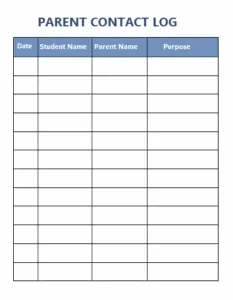 Parent Contact Log Template