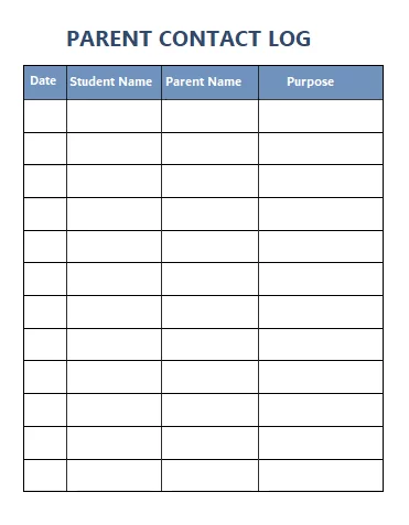 Parent Contact Log Template
