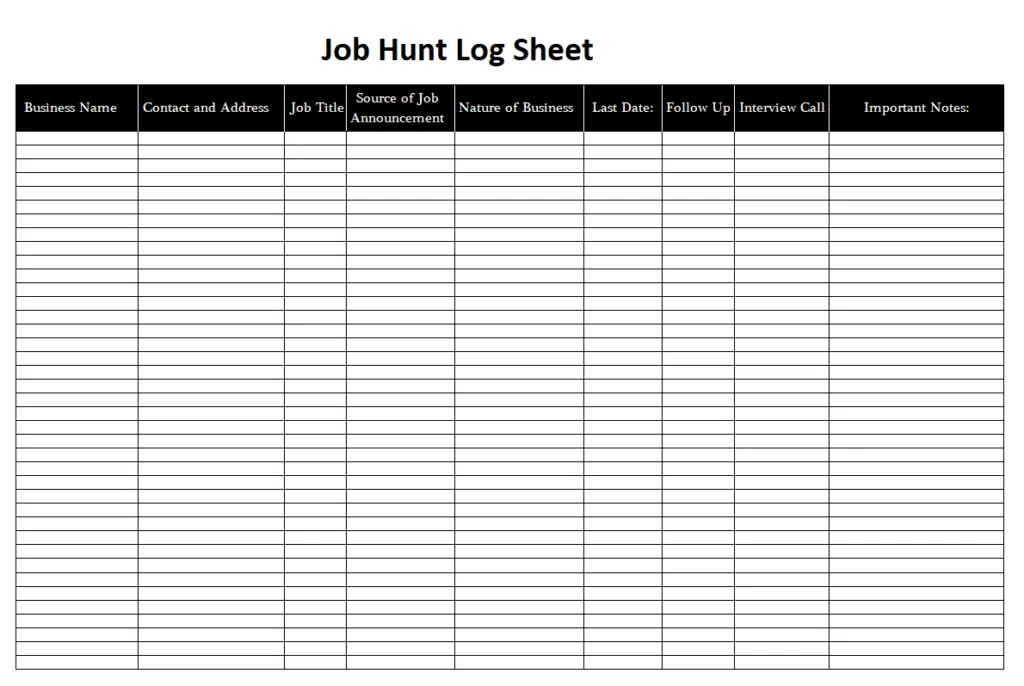 Job Hunt Log Sheet Template