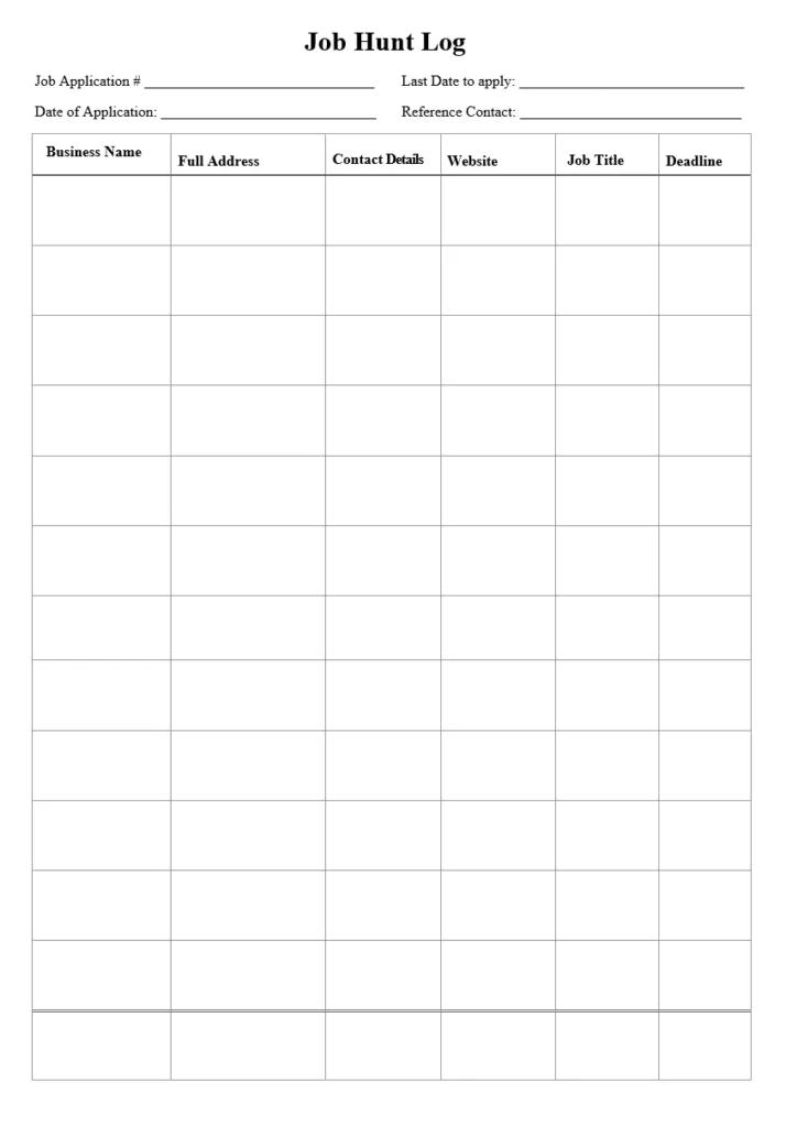 Job Hunt Log Template