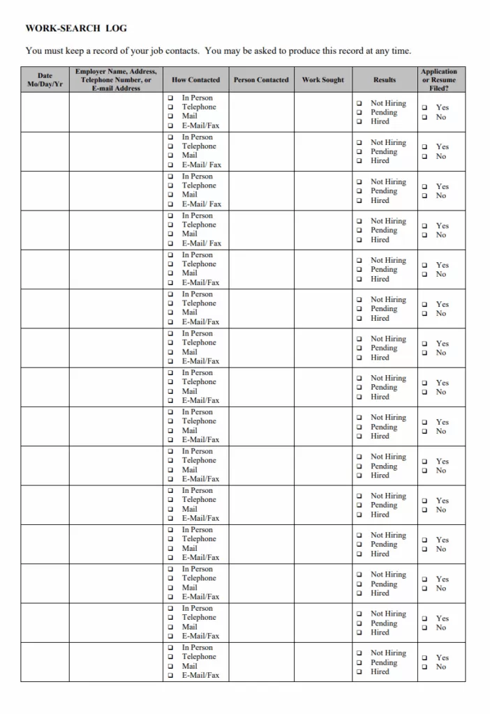 Work Hunt Log Template